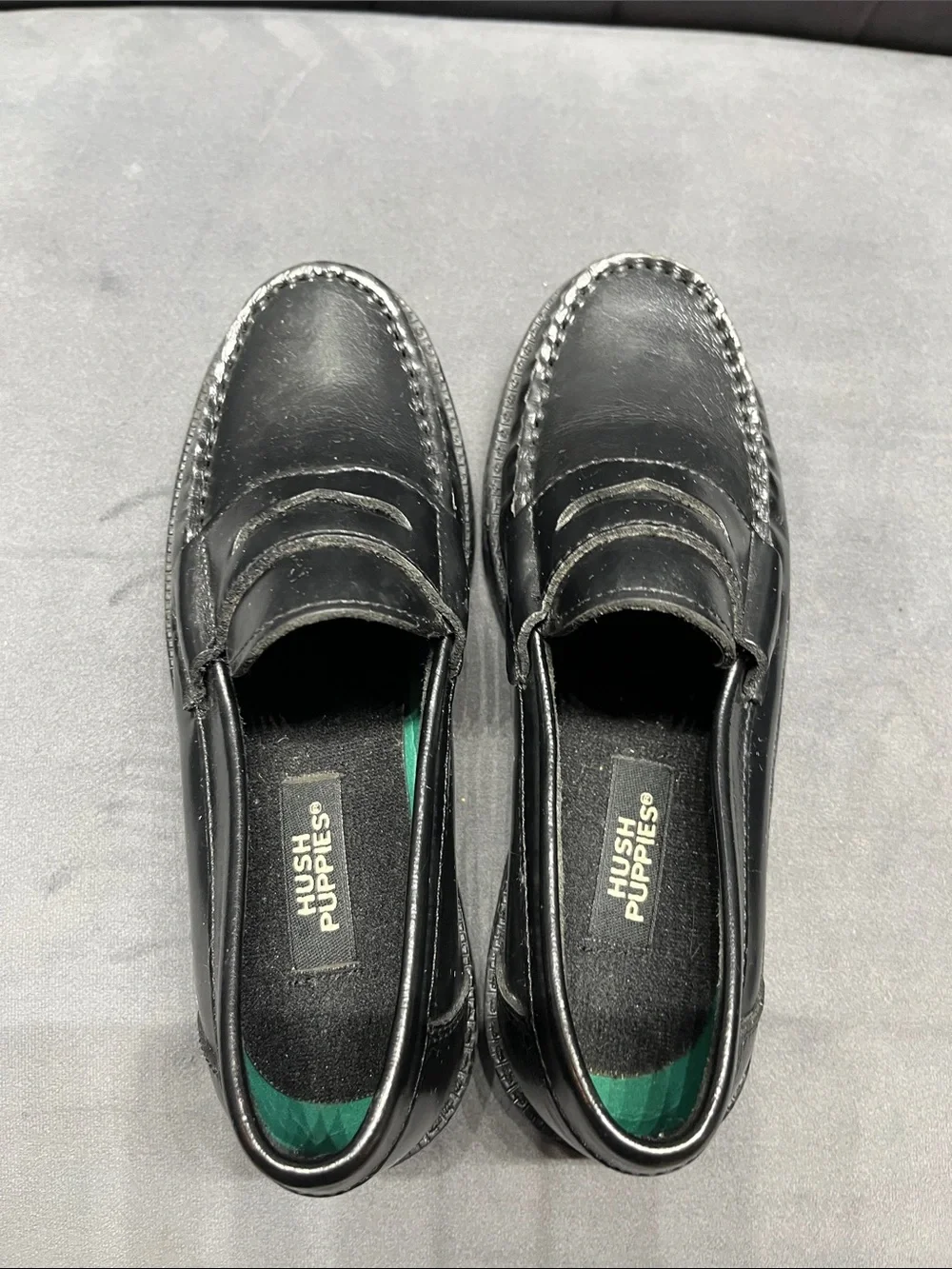 Hush Puppies Black Leather Kids Penny Loafers